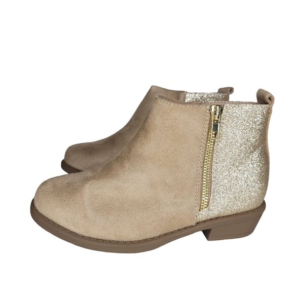 Toddler Girls' Tan Suede & Glitter Ankle Boots booties With Side Zipper size 1 - Picture 12 of 12